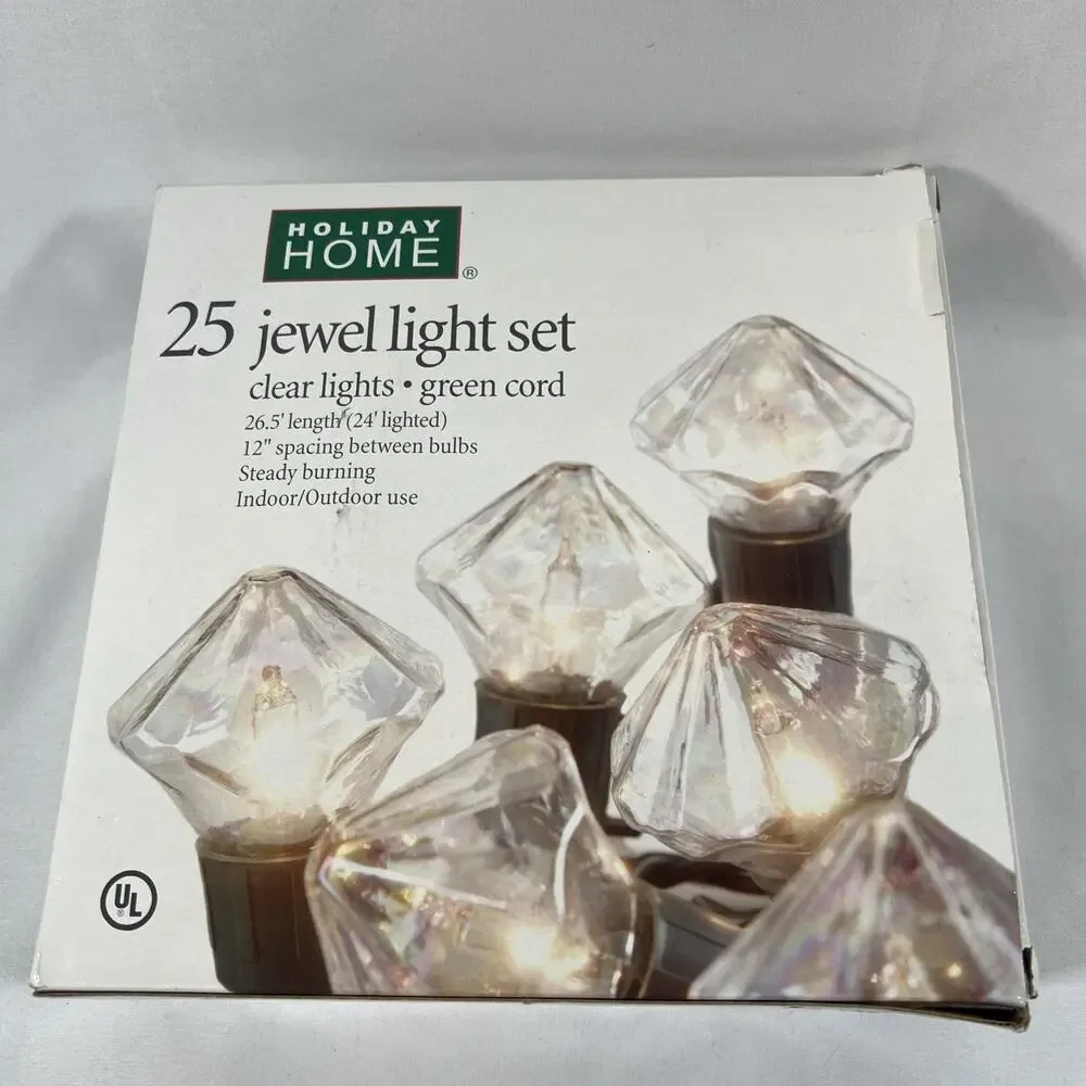 Vintage Jewel Diamond Light Set String Clear Iridescent Christmas Party Room